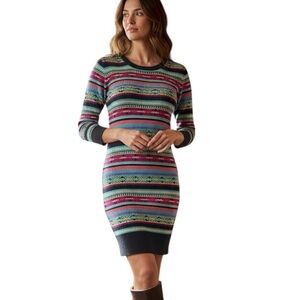 t/o Sweaters Small Fair Isle 90s Colorful Sweater Dress Elbow Length Sleeves
